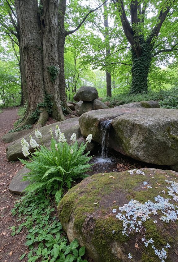 moss covered rocks stone sculptures