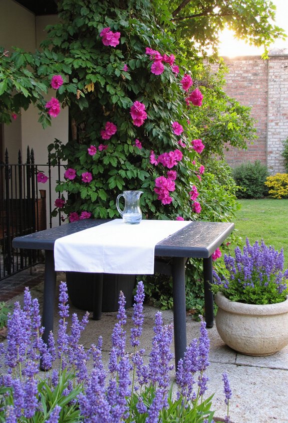 petunias and lavender contrast