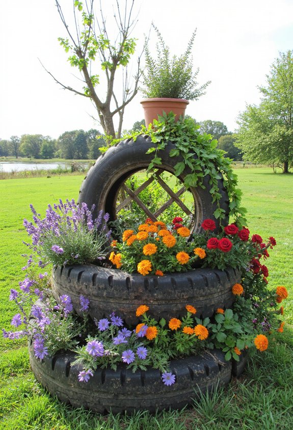 recycled tiered tire garden