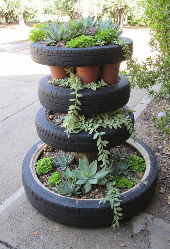 recycled tire succulent wall