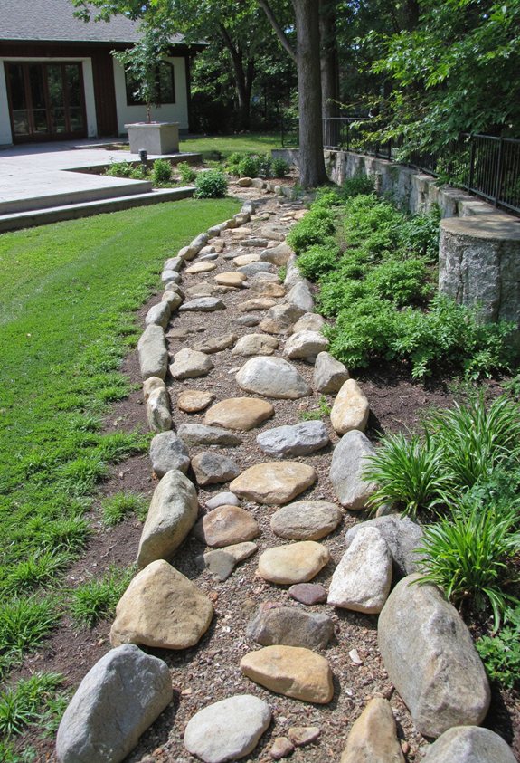 river rock drainage swale