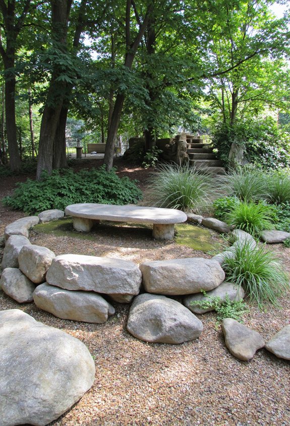 rock framed cozy bench