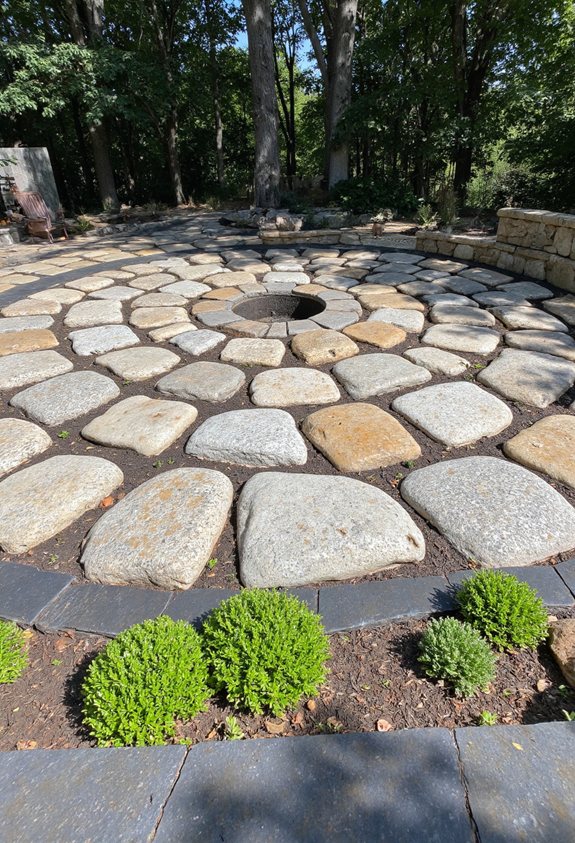 rock mosaic patio design