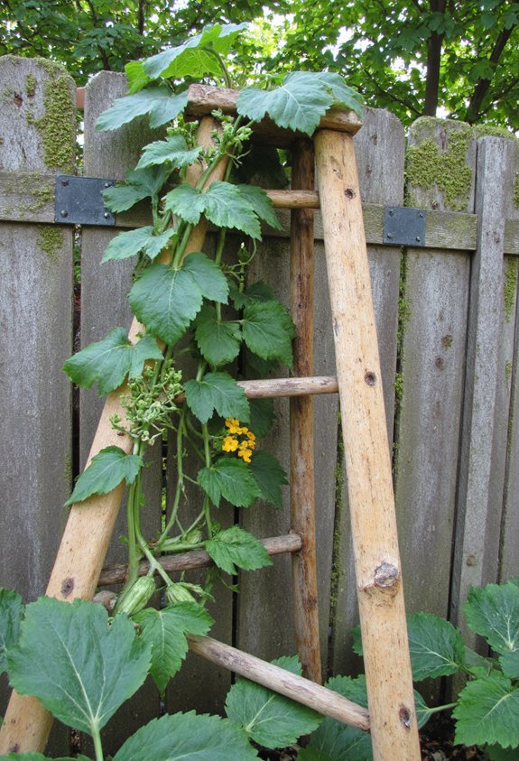 rustic repurposed cucumber trellis