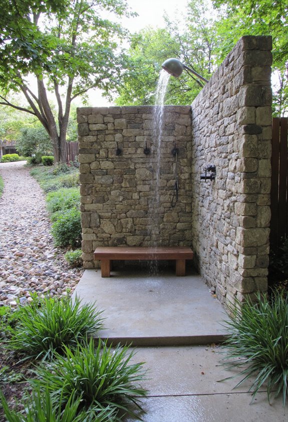 stone enclosed backyard shower