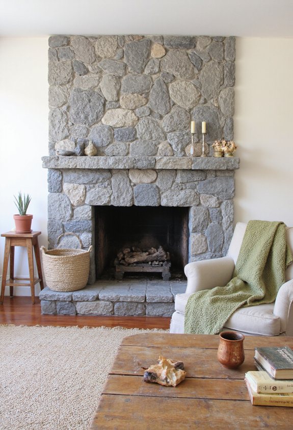 stone finished rustic mantel