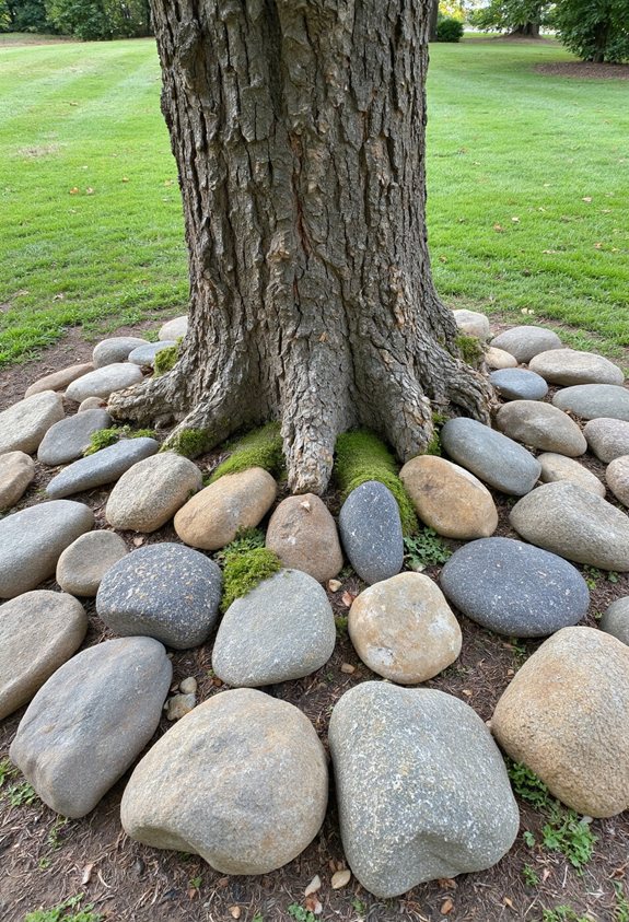 stone ringed tree bases
