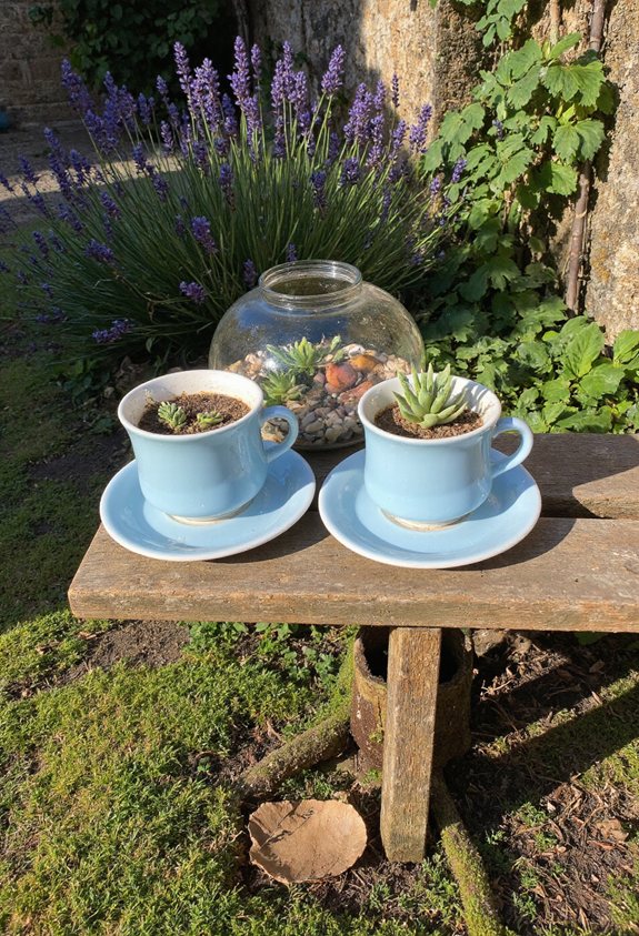 tea set succulents planters