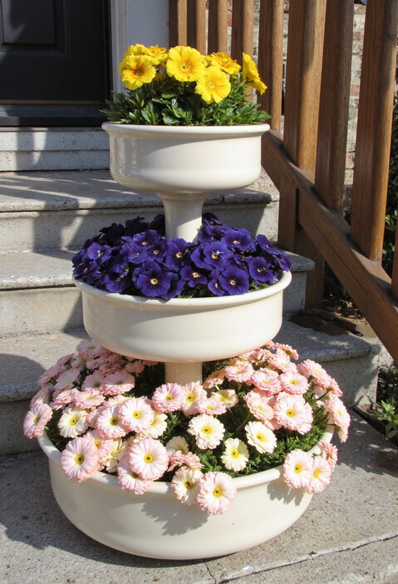 tiered ceramic flower display