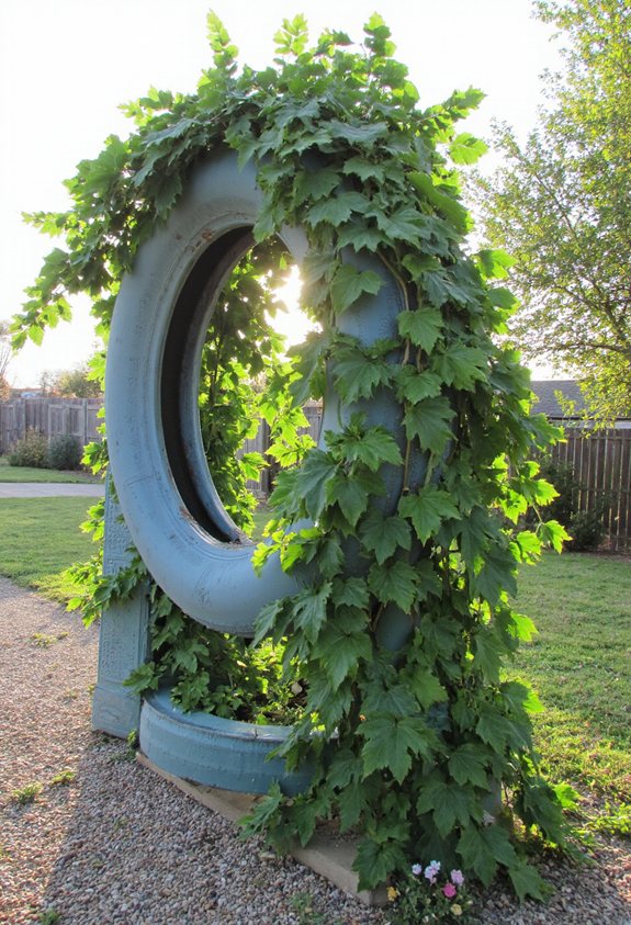 tire garden trellis assembly