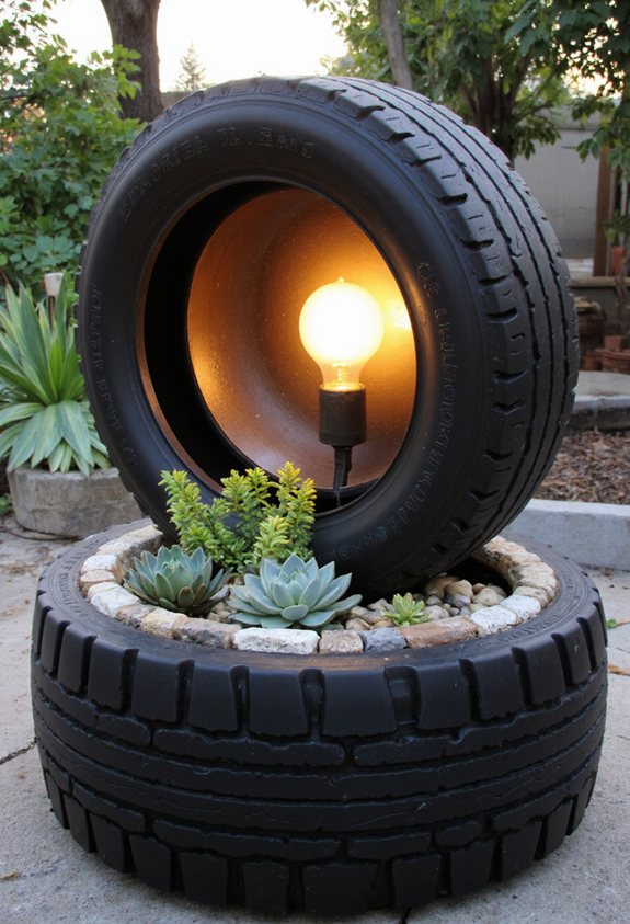 tire lamp succulent garden
