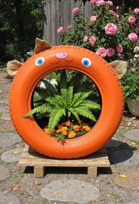 whimsical tire animal pot