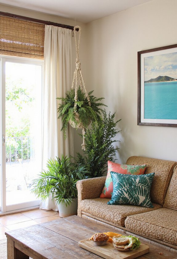 bamboo blinds evoke tropical sunrise