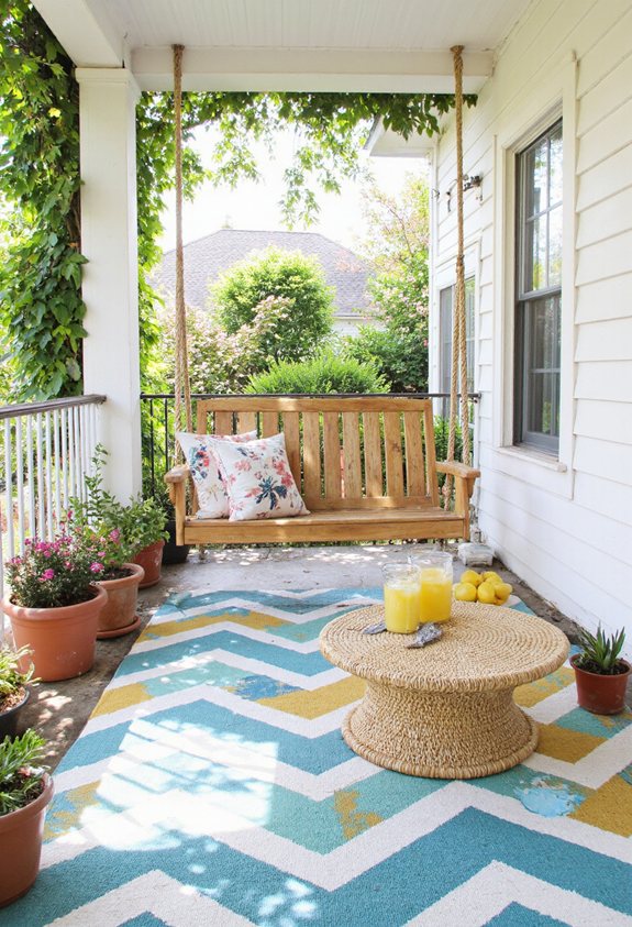 bold patterned outdoor rug