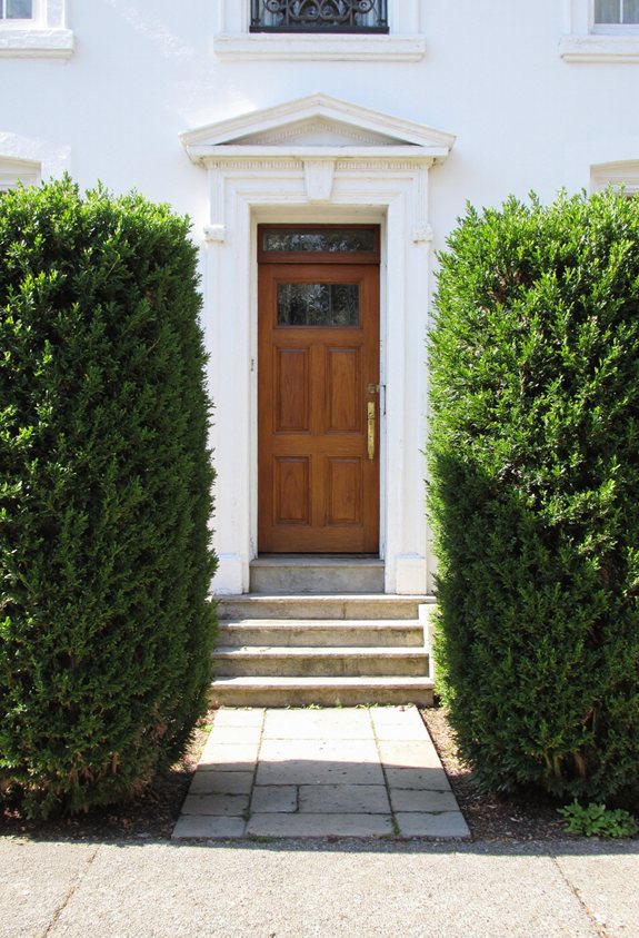 boxwood framed entryway