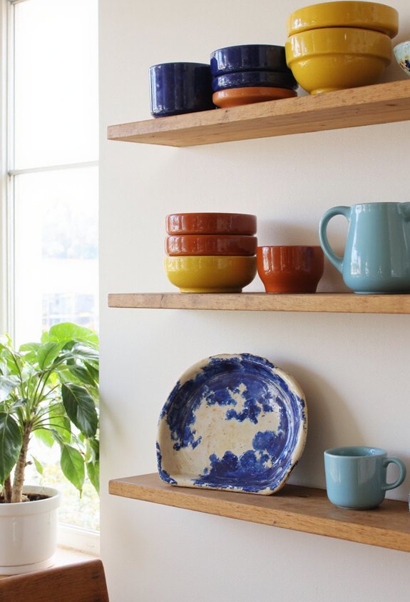 bright ceramic shelf art