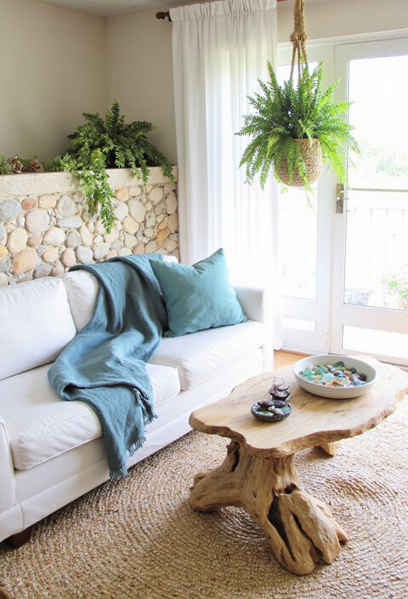 calm beach inspired stone accents