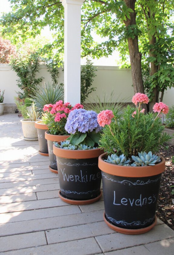 chalkboard painted pot labeling