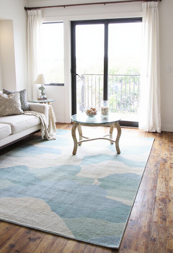 coastal rug with wave patterns