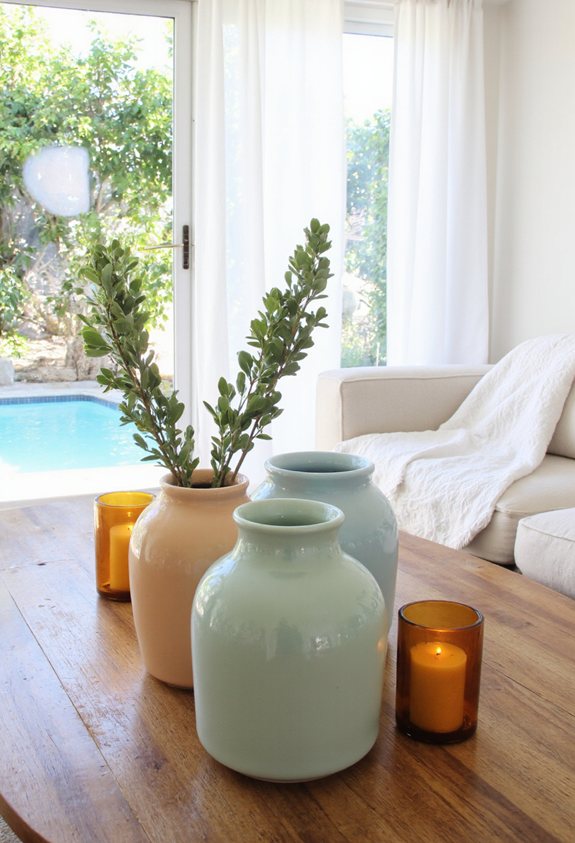 coral vases brighten room