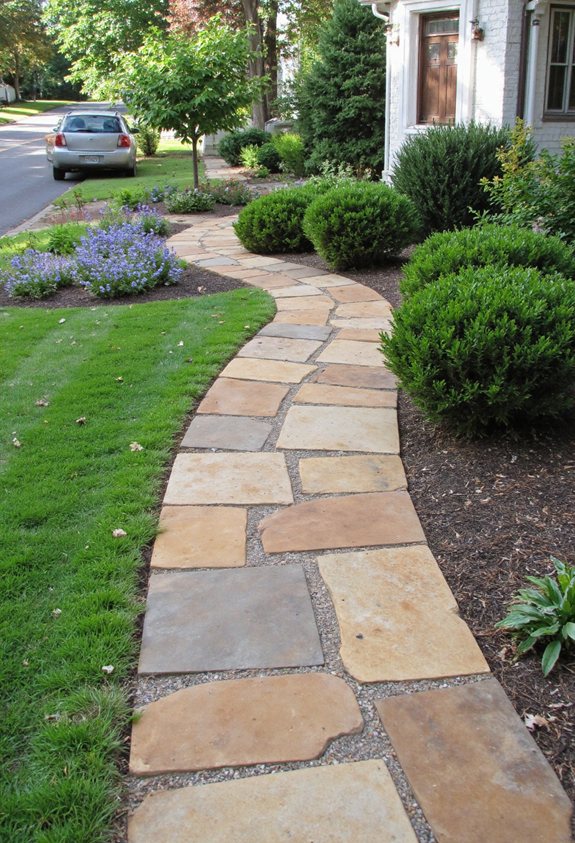 curved stone paver pathway