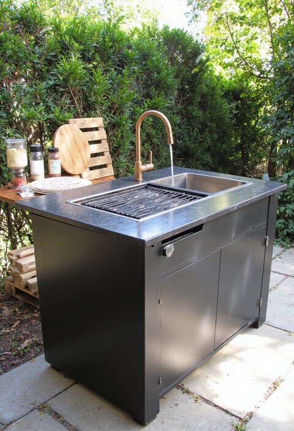fold out grill table with integrated sink