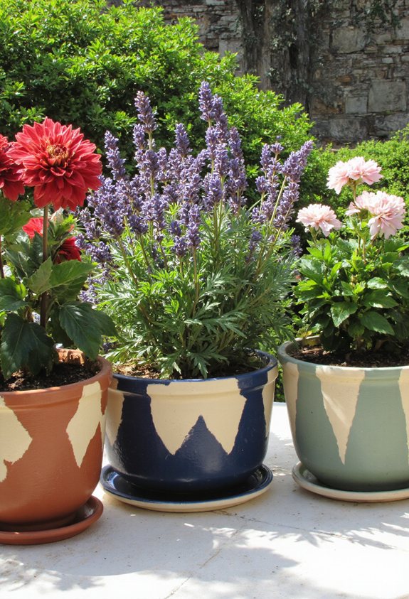 geometric hand painted ceramic pots
