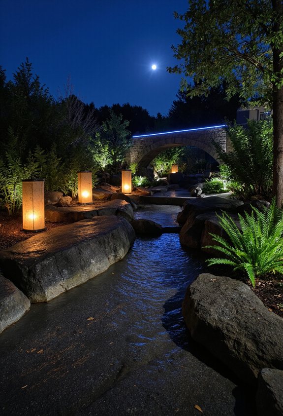 glowing nighttime rock garden