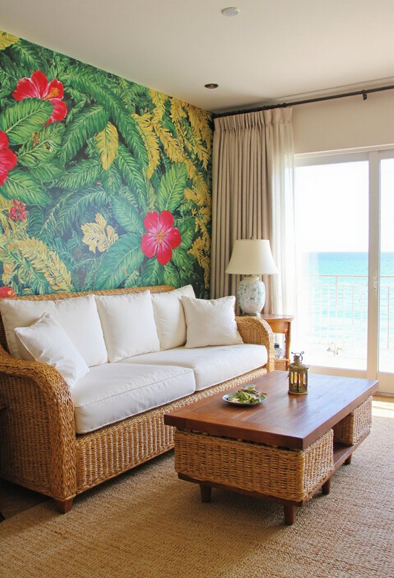 hand painted tropical mural