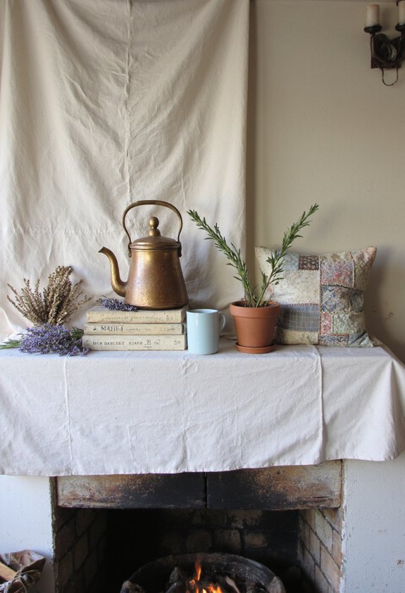 layered vintage mantel decor