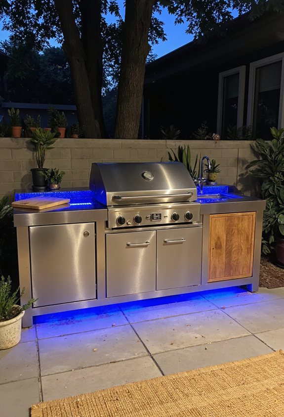 led lit solar powered grill station