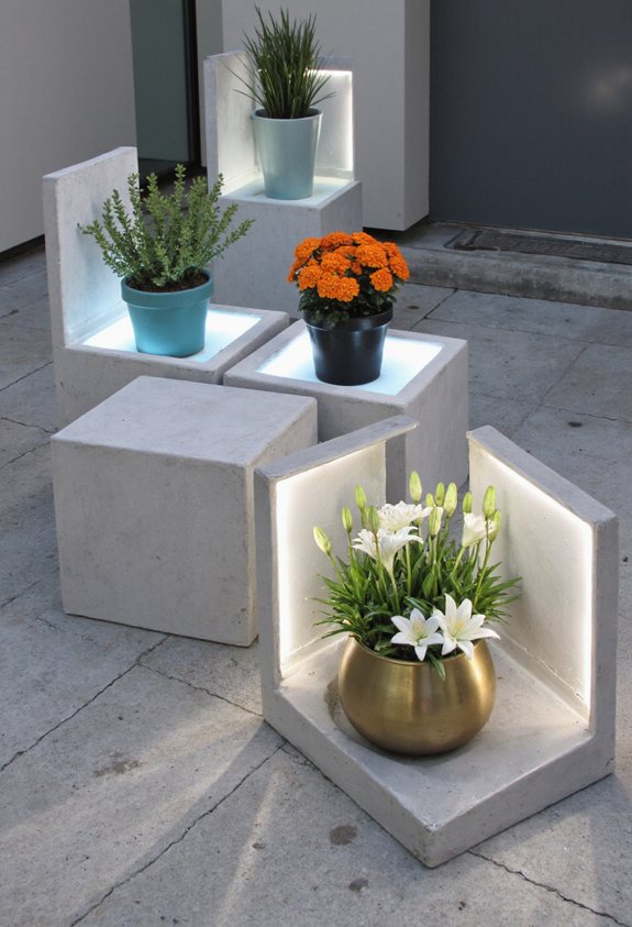luminous concrete garden sculptures