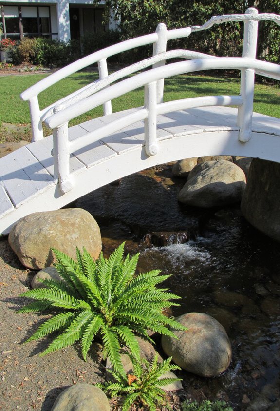 miniature bridge over garden