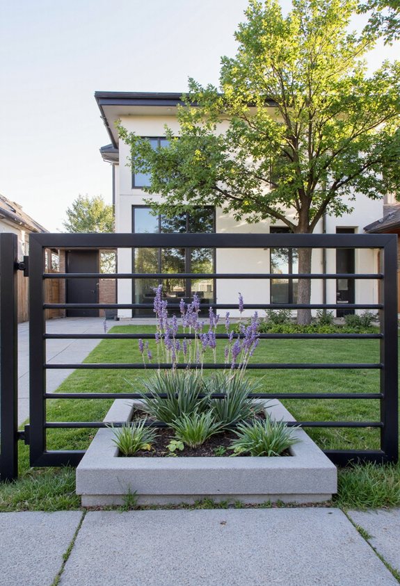 modern gate with planters