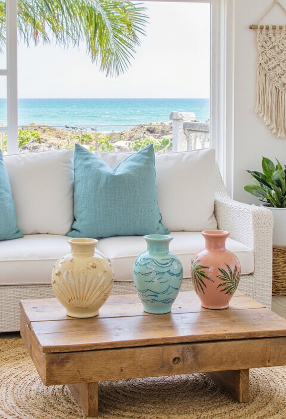 pastel beach themed ceramic vases
