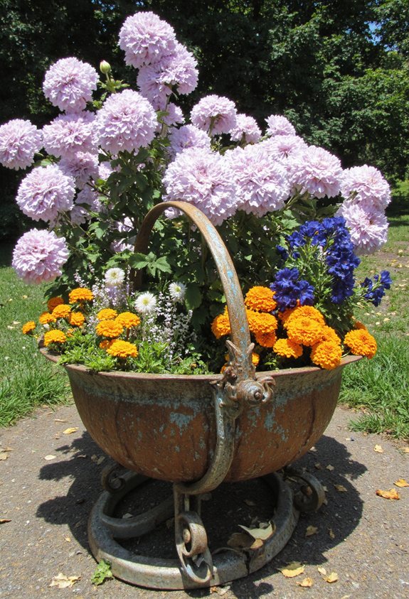 patina finished iron garden caddy