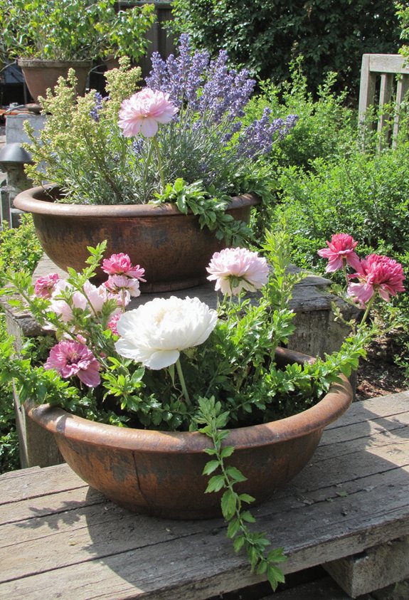 patinated copper planter bowls