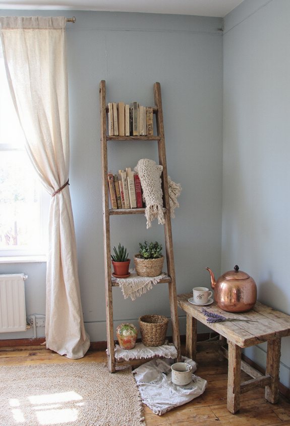 rustic ladder bookshelf nook