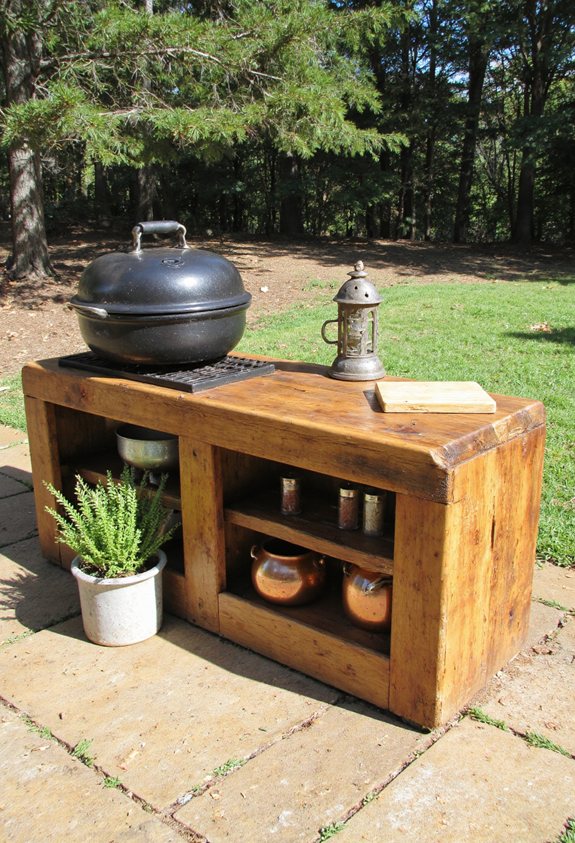 rustic wooden grill bench