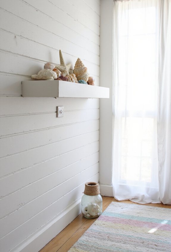 seashell floating shelf decor