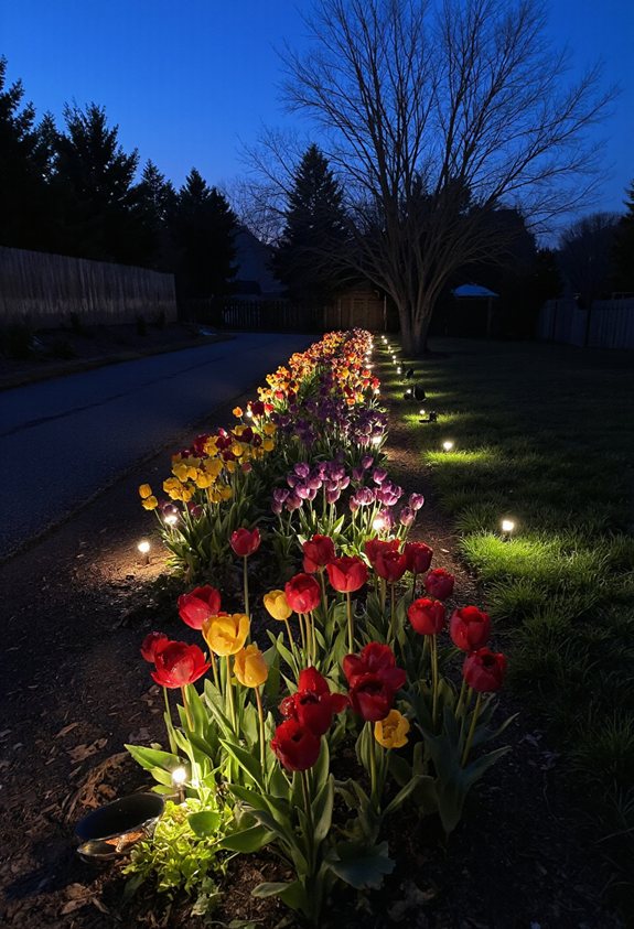solar lit tulip garden