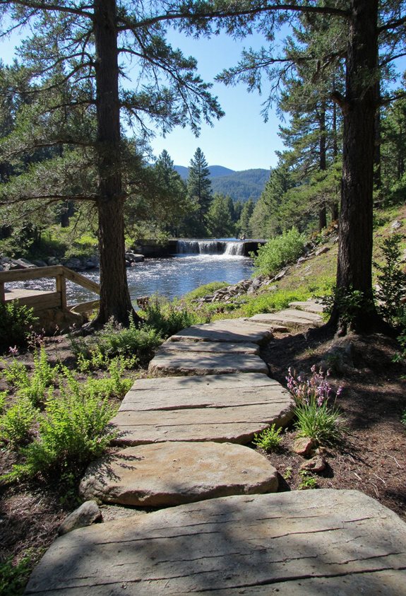 stone pathway waterfall stroll