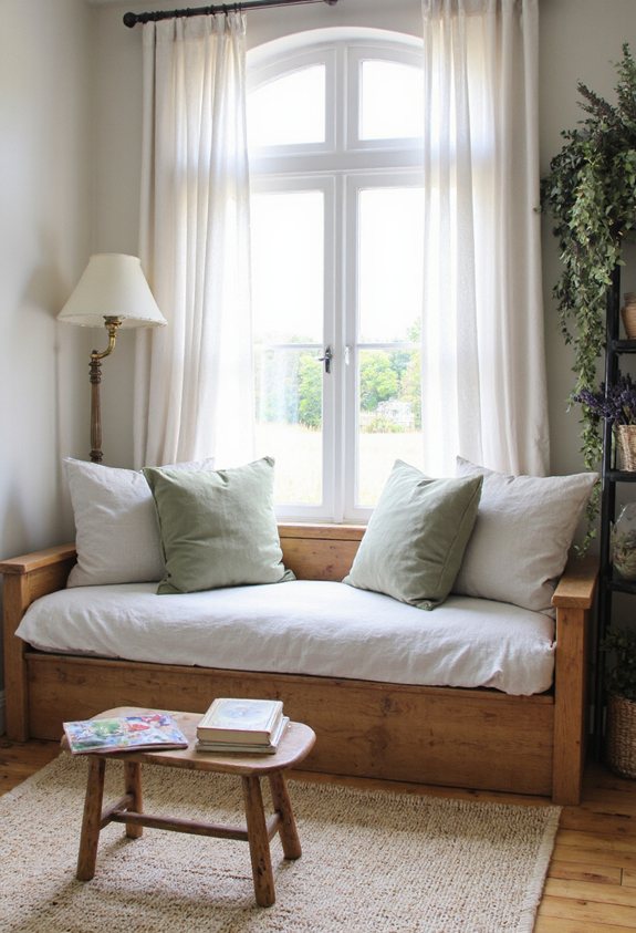 sunlit bench reading nook