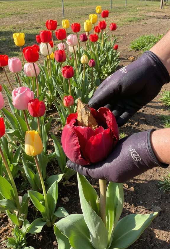 trim wilted tulip leaves