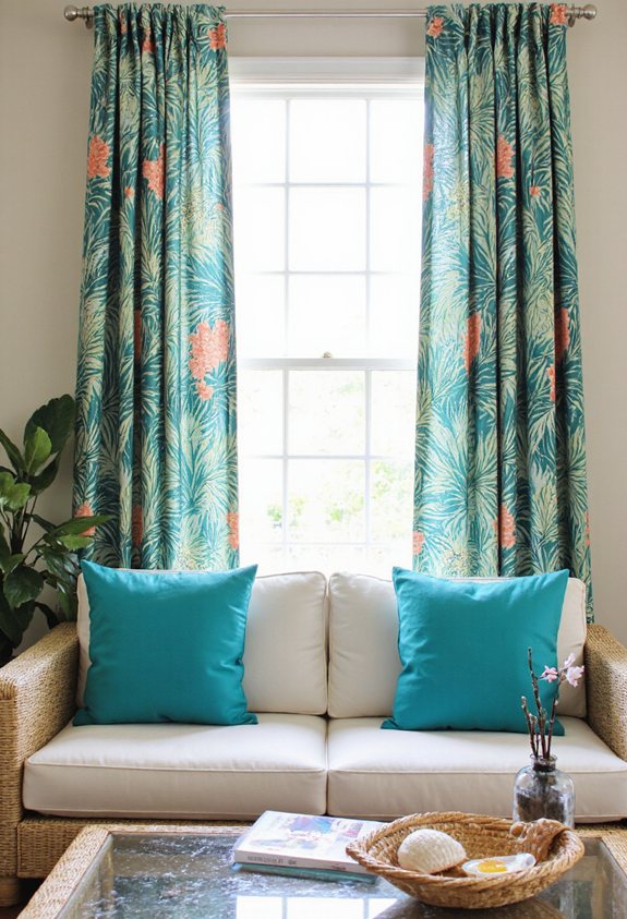 tropical leaf print drapes