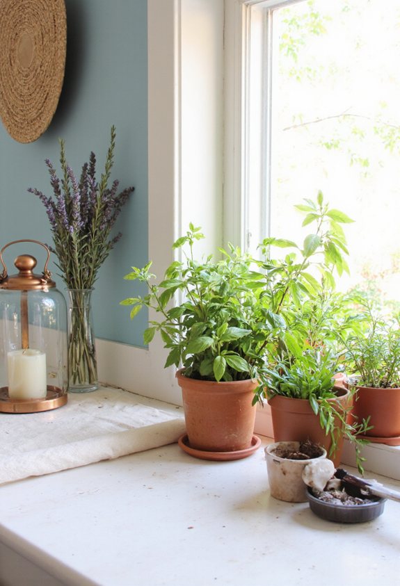 windowsill fresh herb garden