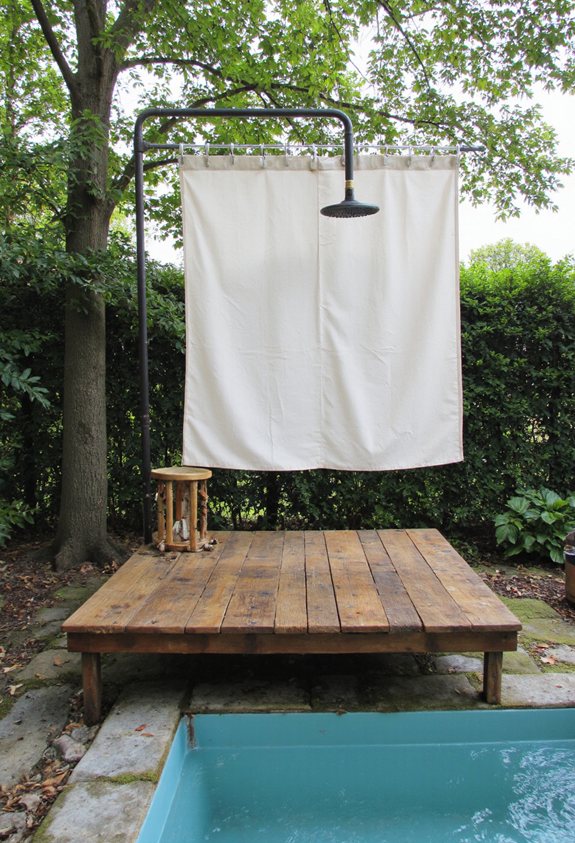 wooden platform shower retreat