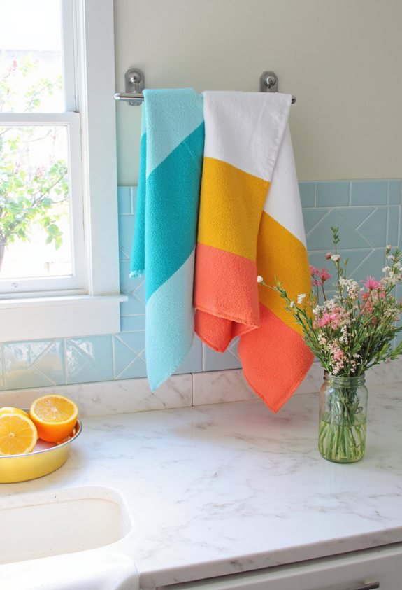 bold color blocked kitchen towels