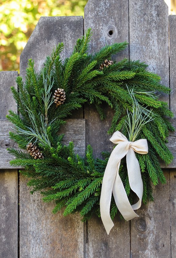 evergreen branches ribbon wreath