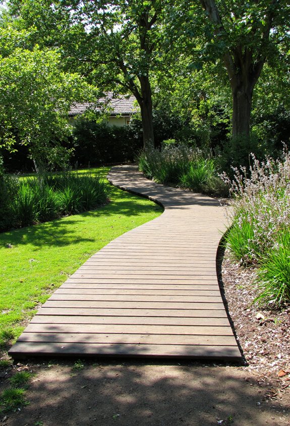 horizontal slats illuminate pathway